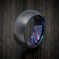 Black Zirconium and Kuro-Ti Heat-Treated Titanium Damascus Men's Ring Custom Made Band