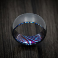 Black Zirconium and Kuro-Ti Heat-Treated Titanium Damascus Men's Ring Custom Made Band