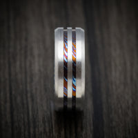 Kuro-Ti Heat-Treated Titanium Damascus Men's Ring Custom Made Band
