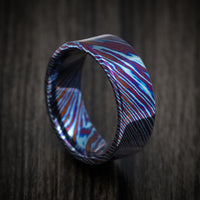 Kuro-Ti Heat-Treated Titanium Damascus Men's Ring Custom Made Band