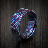 Kuro-Ti Heat-Treated Titanium Damascus Men's Ring Custom Made Band