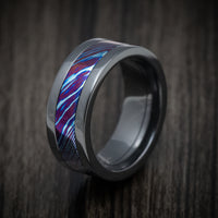 Kuro-Ti Heat-Treated Titanium Damascus Black Zirconium Men's Ring Custom Made Band