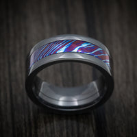 Kuro-Ti Heat-Treated Titanium Damascus Black Zirconium Men's Ring Custom Made Band