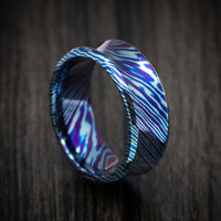 Kuro-Ti Heat-Treated Titanium Damascus Men's Ring Custom Made Band