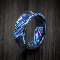 Kuro-Ti Heat-Treated Titanium Damascus Men's Ring Custom Made Band