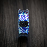 Kuro-Ti Heat-Treated Titanium Damascus Men's Ring Custom Made Band