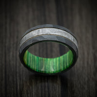 Black Zirconium and Meteorite Men's Ring with Cerakote Accent and Wood Sleeve