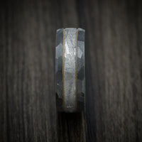 Black Zirconium and Meteorite Men's Ring with Cerakote Accent and Wood Sleeve