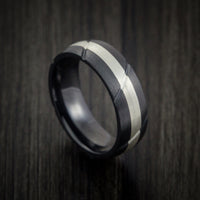 Black Titanium Textured Ring with Silver Inlay Wedding Band Any Size and Finish Alternative Look