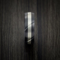 Black Titanium Textured Ring with Silver Inlay Wedding Band Any Size and Finish Alternative Look