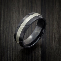 Black Titanium Textured Ring with Silver Inlay Wedding Band Any Size and Finish Alternative Look