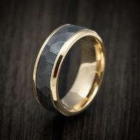 Yellow Gold Men's Ring with Black Zirconium Rock Finish Inlay Custom Made