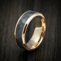Gold Men's Ring with Black Titanium Rock Finish Inlay Custom Made