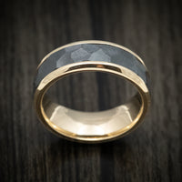 Yellow Gold Men's Ring with Black Zirconium Rock Finish Inlay Custom Made