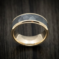 Gold Men's Ring with Black Titanium Rock Finish Inlay Custom Made