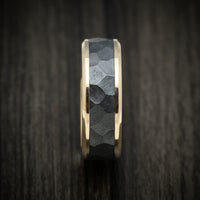 Yellow Gold Men's Ring with Black Zirconium Rock Finish Inlay Custom Made