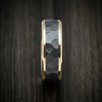 Gold Men's Ring with Black Titanium Rock Finish Inlay Custom Made