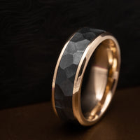 Yellow Gold Men's Ring with Black Zirconium Rock Finish Inlay Custom Made