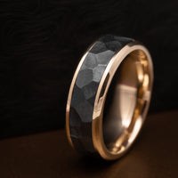 Gold Men's Ring with Black Titanium Rock Finish Inlay Custom Made