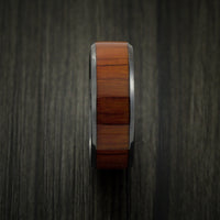 Black Titanium and WOOD Ring inlaid in PADAUK WOOD Custom Made to Any Size and Optional Wood Types