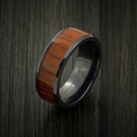 Black Titanium and WOOD Ring inlaid in PADAUK WOOD Custom Made to Any Size and Optional Wood Types