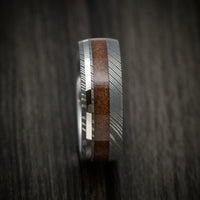 Damascus Steel Men's Ring with Dinosaur Bone and 14K Gold Inlay Custom Made Band