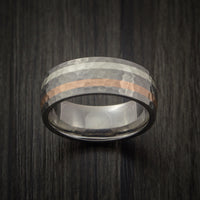 Titanium Ring with Copper and Silver Inlays Hammer Finish Custom Made Band