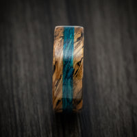 Whiskey Barrel Wood and Blue Hickory Wood Marbled Wood Men's Ring Custom Made Band