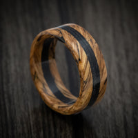 Whiskey Barrel Wood and Ebony Wood Marbled Wood Men's Ring Custom Made Band