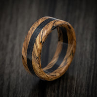 Whiskey Barrel Wood and Ebony Wood Marbled Wood Men's Ring Custom Made Band