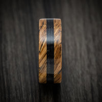 Whiskey Barrel Wood and Ebony Wood Marbled Wood Men's Ring Custom Made Band