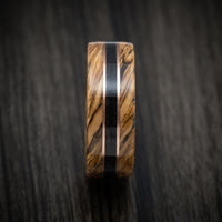 Whiskey Barrel Wood and Ebony Wood Marbled Wood Men's Ring with Rose Gold Inlay Custom Made Band