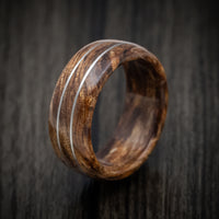 Koa Wood Marbled Wood Men's Ring with Platinum Inlay Custom Made Band