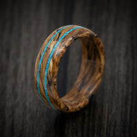 Whiskey Barrel Marbled Wood Men's Ring with Turquoise Inlays Custom Made Band