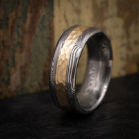 Tightweave Damascus Steel and Gold Men's Ring Custom Made Band