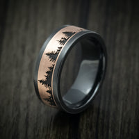 Black Zirconium And Gold Spruce Pine Tree Design Men's Ring
