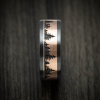 Black Zirconium And Gold Spruce Pine Tree Design Men's Ring