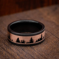 Black Zirconium And Gold Spruce Pine Tree Design Men's Ring