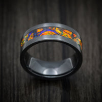 Black Titanium or Black Zirconium Custom Men's Ring with Dichrolam Inlay