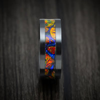 Black Titanium or Black Zirconium Custom Men's Ring with Dichrolam Inlay