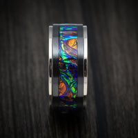 Black Zirconium and Dichrolam Inlay Men's Ring with Gold Edges Custom Made Band