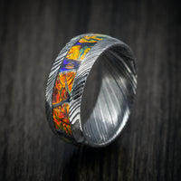 Woodgrain Kuro Damascus Steel and Dichrolam Inlay Men's Ring Custom Made Band