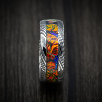 Woodgrain Kuro Damascus Steel and Dichrolam Inlay Men's Ring Custom Made Band