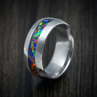 Damascus Steel and Dichrolam Inlay Men's Ring Custom Made Band