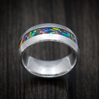 Damascus Steel and Dichrolam Inlay Men's Ring Custom Made Band