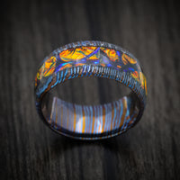 Kuro-Ti Heat-Treated Titanium Damascus and Dichrolam Inlay Men's Ring Custom Made Band