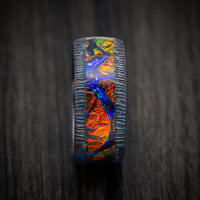 Kuro-Ti Heat-Treated Titanium Damascus and Dichrolam Inlay Men's Ring Custom Made Band