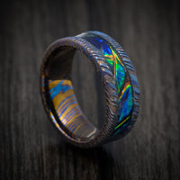 Kuro-Ti Heat-Treated Titanium Damascus and Dichrolam Inlay Men's Ring Custom Made Band