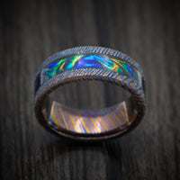 Kuro-Ti Heat-Treated Titanium Damascus and Dichrolam Inlay Men's Ring Custom Made Band