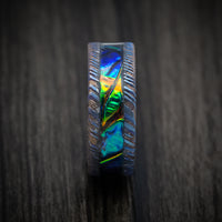 Kuro-Ti Heat-Treated Titanium Damascus and Dichrolam Inlay Men's Ring Custom Made Band